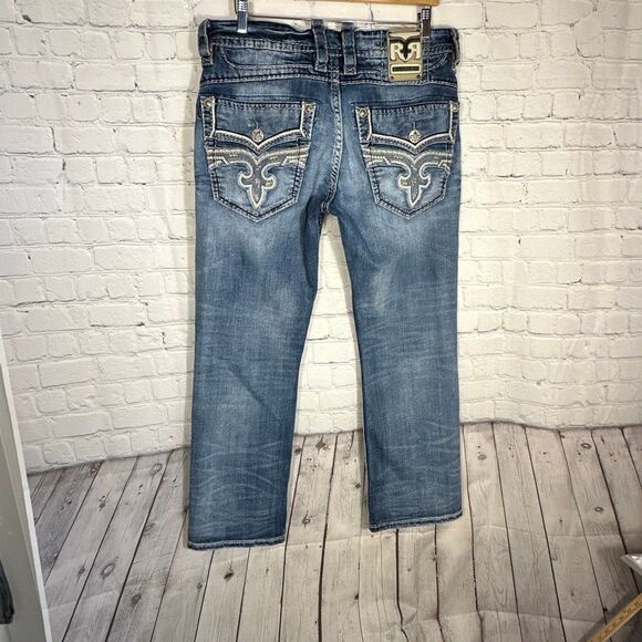 Rock Revival Jeans Mens 34 Blue Rogue Boot Embellished Denim Stretch - Picture 2 of 15